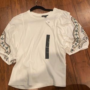 nwt embroidered boho banana republic white top